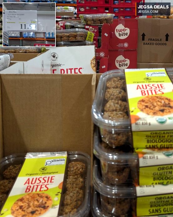 Universal Bakery Organic Gluten Free Aussie Bites from Costco, 850g, priced at $11.99.