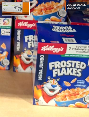 Mega Jumbo Kellogg's Frosted Flakes cereal box from Costco, offering a sweet and crunchy breakfast at a discounted price.