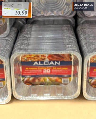 Alcan All Purpose Cooking Aluminum Pans, pack of 30, from Costco, currently on sale for $10.99.