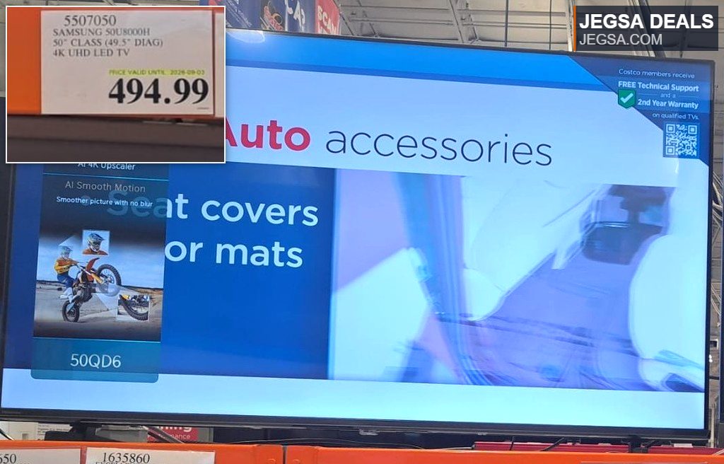 Samsung 50U8000H 50-inch 4K UHD LED TV from Costco for $494.99, offering clear visuals and smart features.