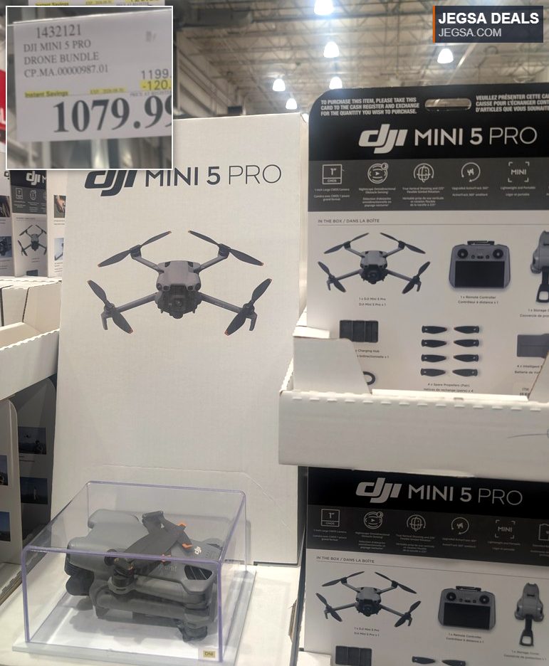 DJI Mini 5 Pro grey drone bundle with remote controller from Costco, ideal for high-quality aerial photography.