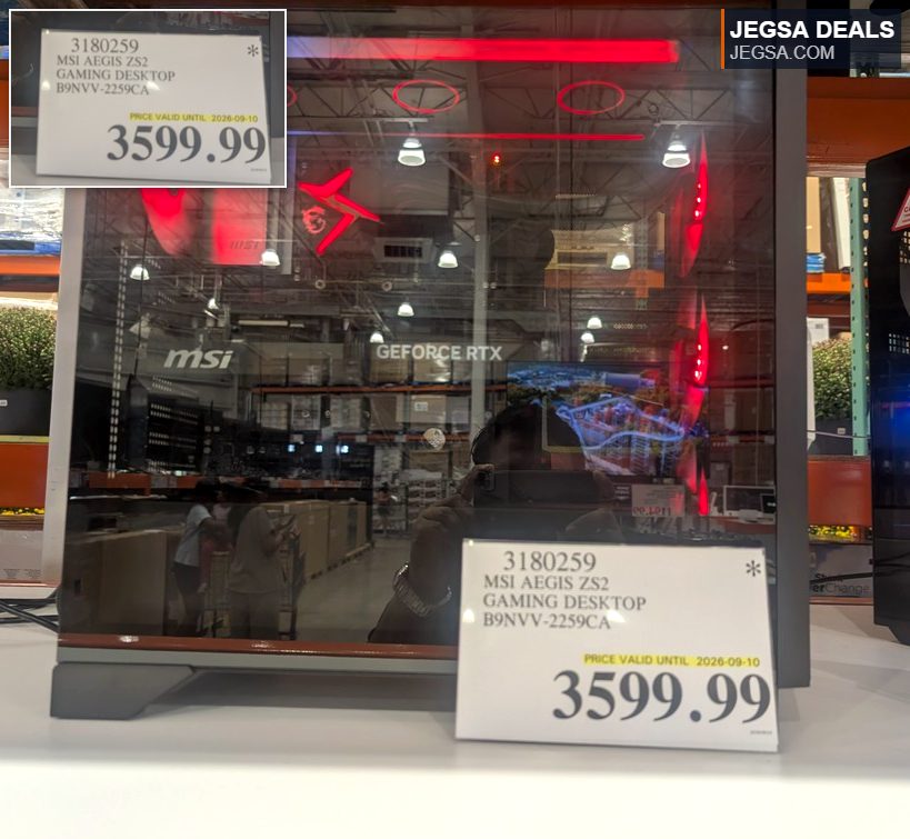 MSI Aegis ZS2 gaming desktop PC with tempered glass and RGB lighting, available at Costco for $3599.99.