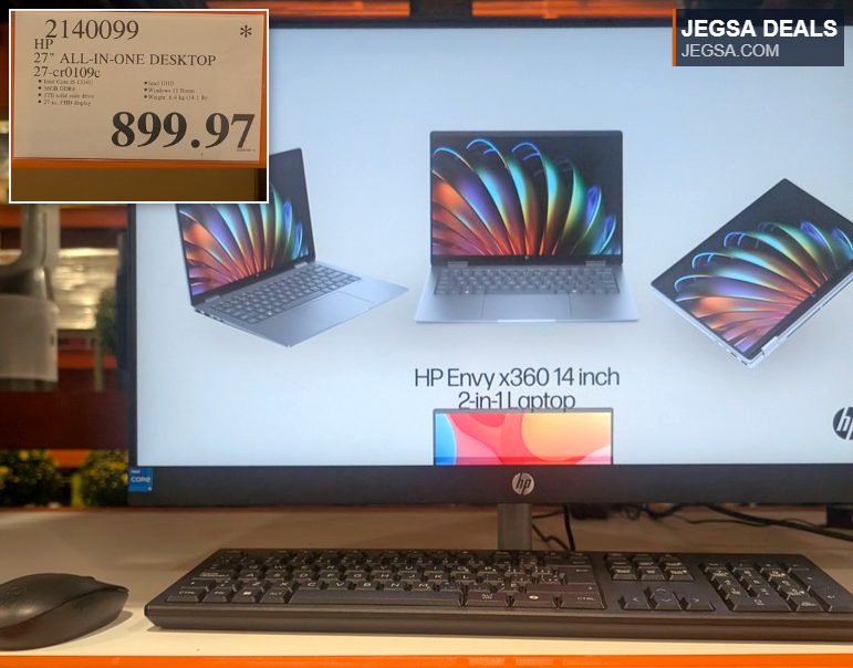 HP 27-inch all-in-one desktop PC with Intel Core i5, 16GB RAM, 1TB SSD, and Windows 11 Home from Costco.