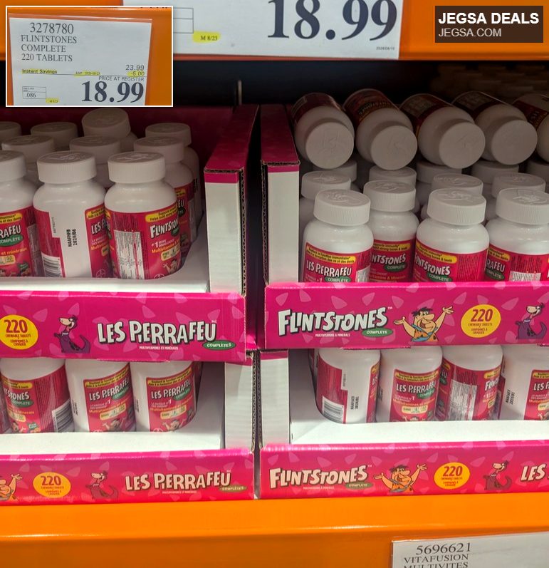 Flintstones Complete chewable multivitamins, 220 tablets, for kids, on sale for $18.99 at Costco.