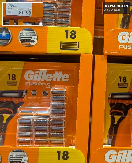 Gillette Fusion 5 razor blade refills, pack of 18, from Costco for a smooth shave.