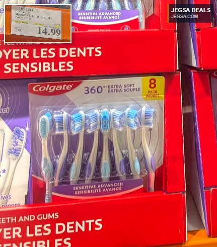 Colgate 360° Extra Soft Sensitive Advanced toothbrushes, 8-pack, from Costco for $14.99.