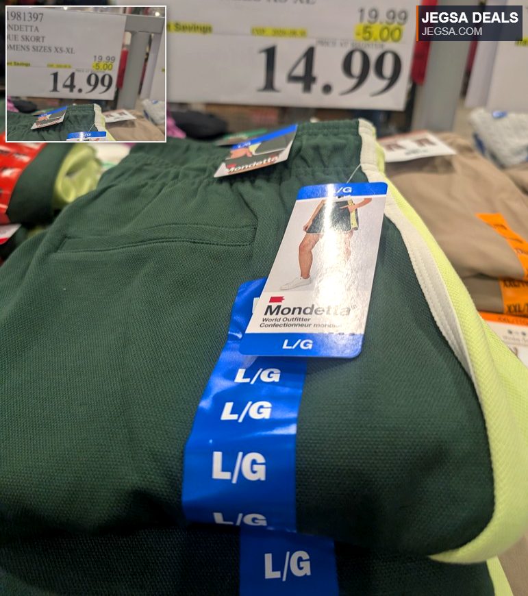 Green Mondetta pique skort for women, available in sizes XS-XL, priced at $14.99 at Costco.