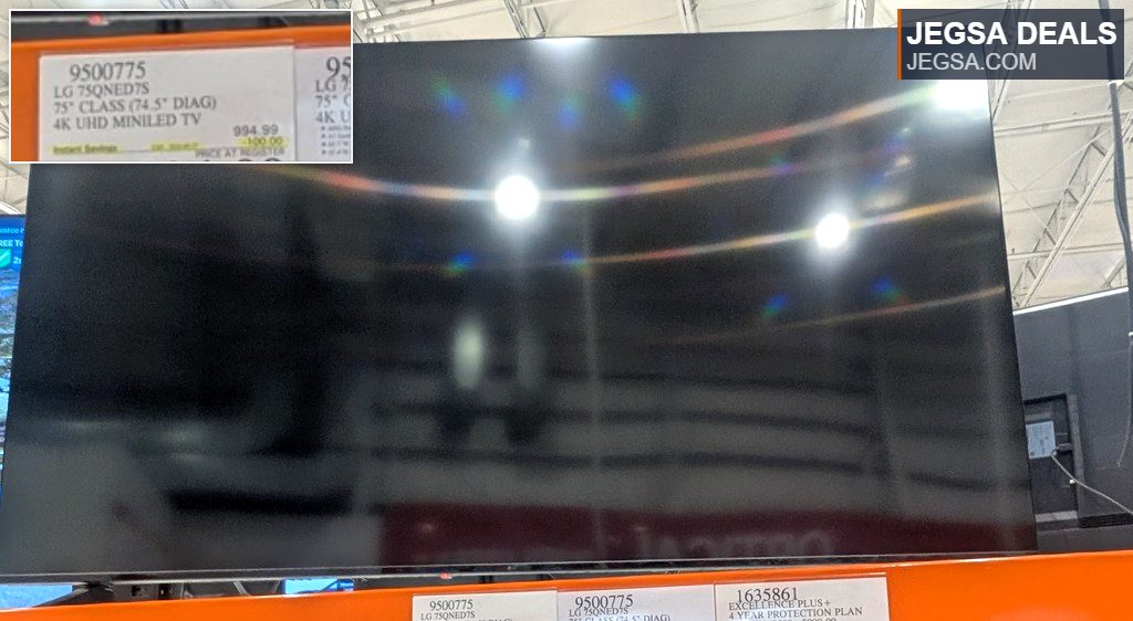 LG 75-inch 4K UHD MiniLED TV from Costco, offering vibrant colors and deep blacks for home entertainment.