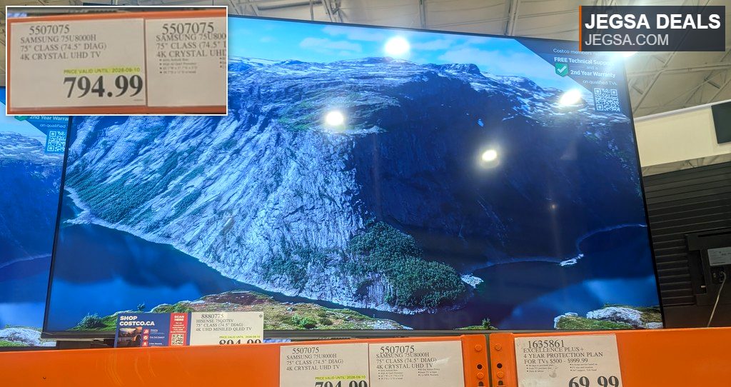 Samsung 75-inch 4K Crystal UHD TV with vibrant display for home entertainment, available at Costco.