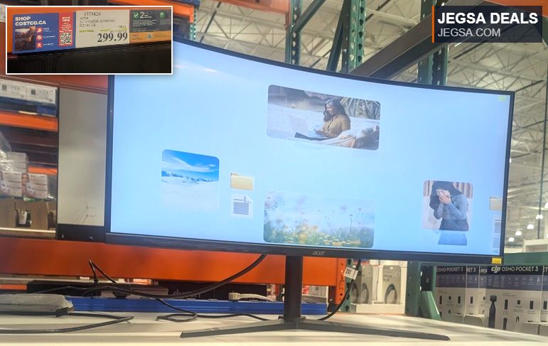 Acer 34-inch curved gaming monitor (XZ340CUR) from Costco for $299.99, offering a wide, immersive display for enhanced gameplay.