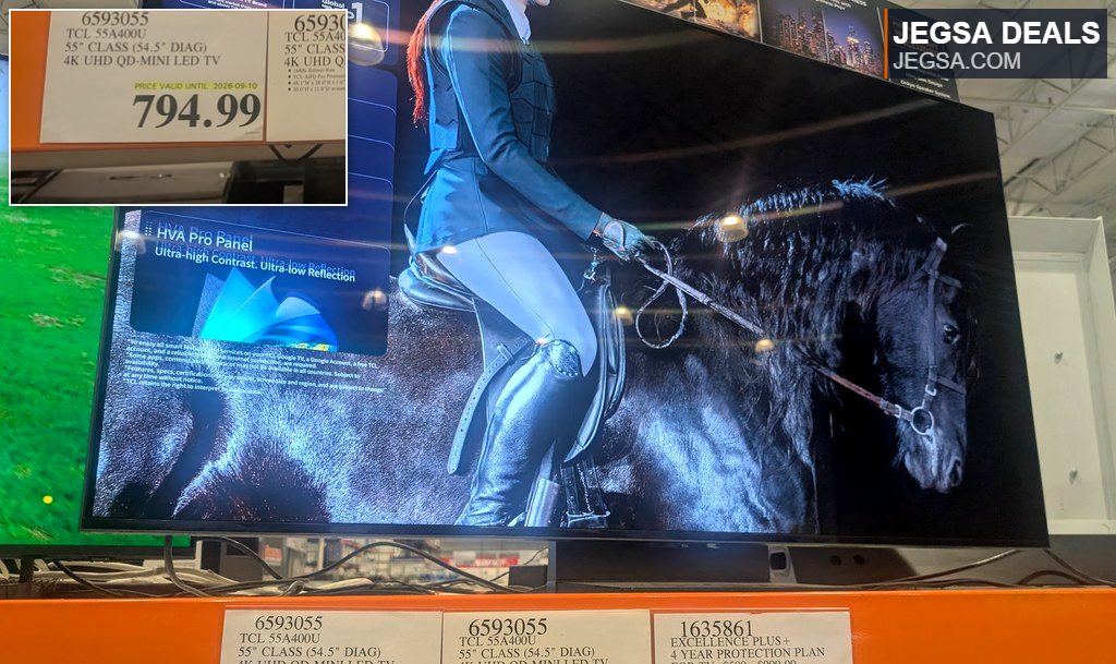 TCL 55A400U 55-inch 4K UHD QD-Mini LED TV with QLED and HDR 2500nits from Costco, priced at $794.99.