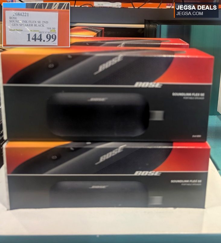 Black Bose SoundLink Flex SE 2nd Gen portable speaker from Costco, on sale for $144.99.