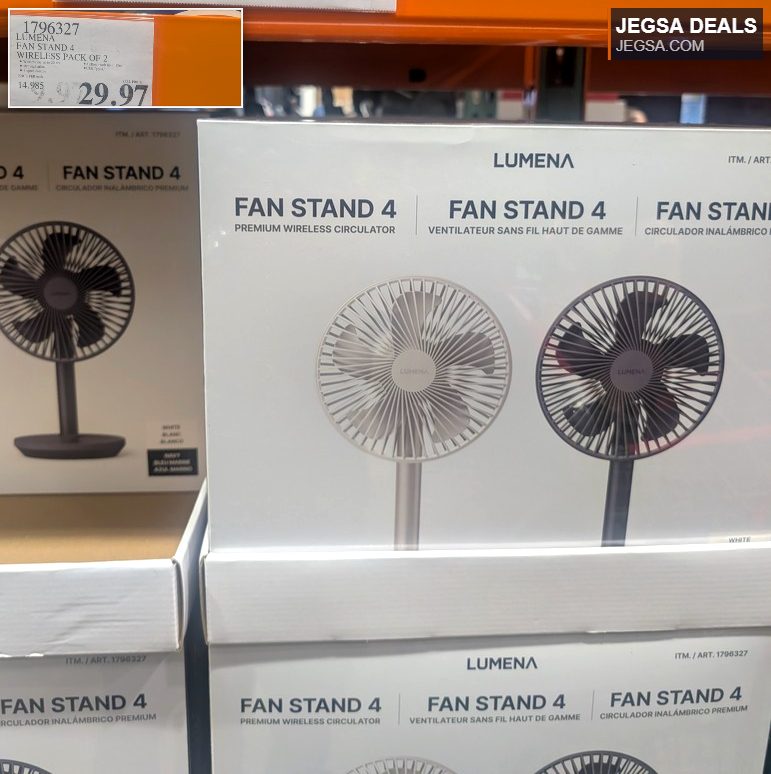 Lumena Fan Stand 4 wireless premium circulator pack of two, available in white and black, from Costco for $29.97.