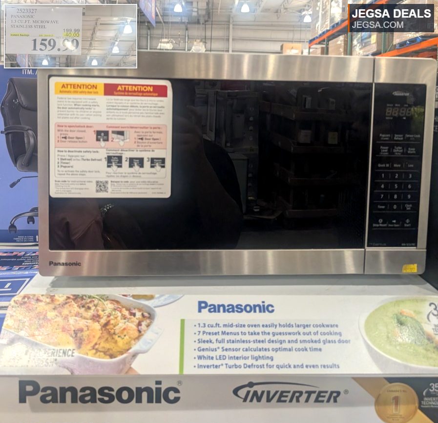 Panasonic 1.3 cu.ft. stainless steel microwave oven with Inverter technology, ideal for modern kitchens.