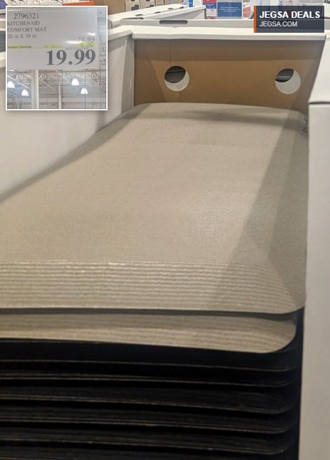 KitchenAid Comfort Mat, 20x39 inches, in a neutral gray color, perfect for kitchen or laundry room comfort, from Costco.