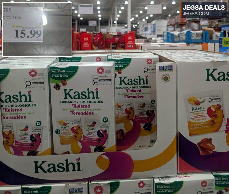 Kashi Organic Twisted Fruit Bites, a 24-pack of healthy fruit snacks, available at Costco for $15.99.