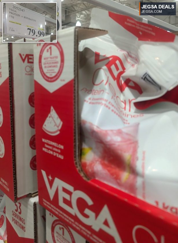 Vega Protein + Hydration Watermelon 1 kg powder from Costco, on sale for $79.99.