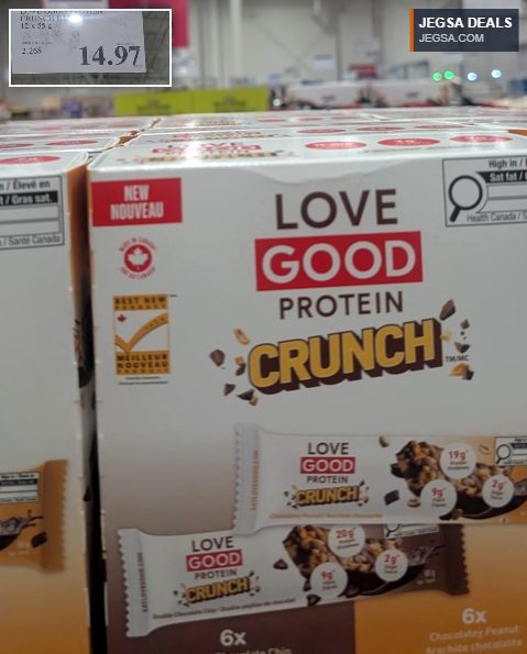 Love Good Protein Crunch Bars in Chocolatey Peanut and Smoked Chocolate Chip, 12x55g from Costco.