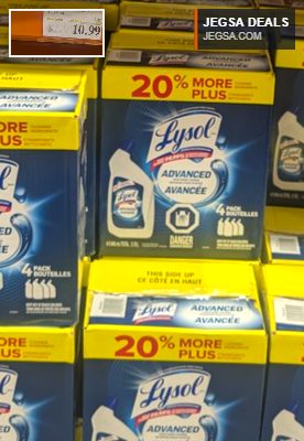 Lysol Advanced Toilet Bowl Cleaner 4-pack with 20% more, for sale at Costco for $10.99.