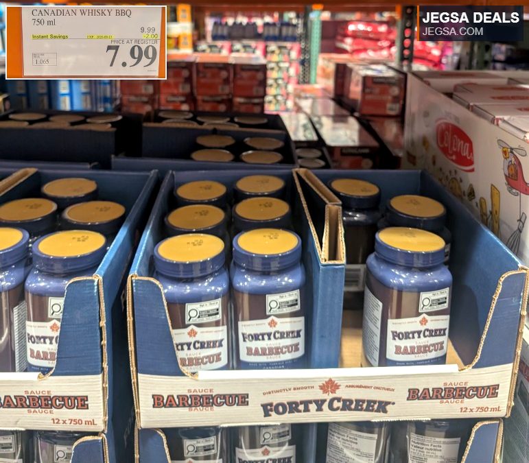 Forty Creek Canadian Whisky BBQ Sauce 750ml, on sale for $7.99 (was $9.99) at Costco until September 13, 2026.