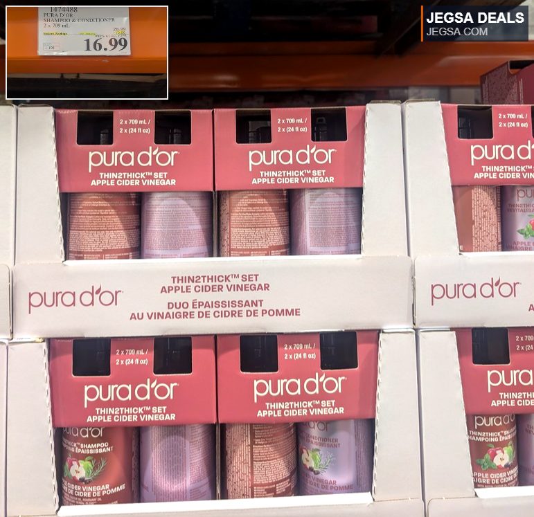 Pura d'or Thin2Thick Apple Cider Vinegar Shampoo & Conditioner 2-pack set from Costco, 2x709mL, $16.99.