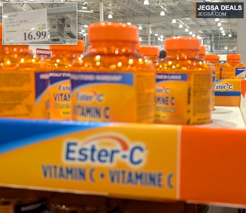 Ester-C Vitamin C 1000 mg 180 tablets from Costco, promoting immune health at a discounted price.