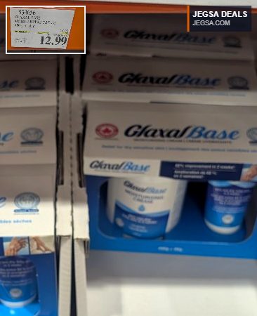 Glaxal Base Moisturizing Cream 450g + 50g pack from Costco, on sale for $12.99, ideal for dry sensitive skin.