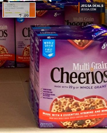 Large 1.24kg box of General Mills Multi Grain Cheerios cereal from Costco, priced at $7.49.