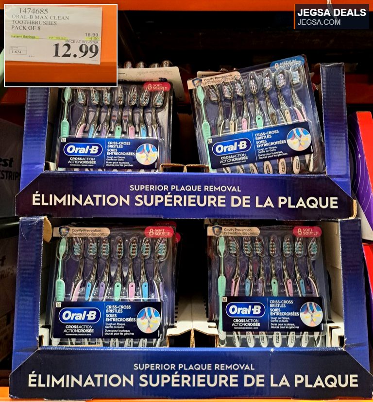 Oral-B Max Clean Criss-Cross Bristles Toothbrushes 8-pack for superior plaque removal from Costco, $12.99.