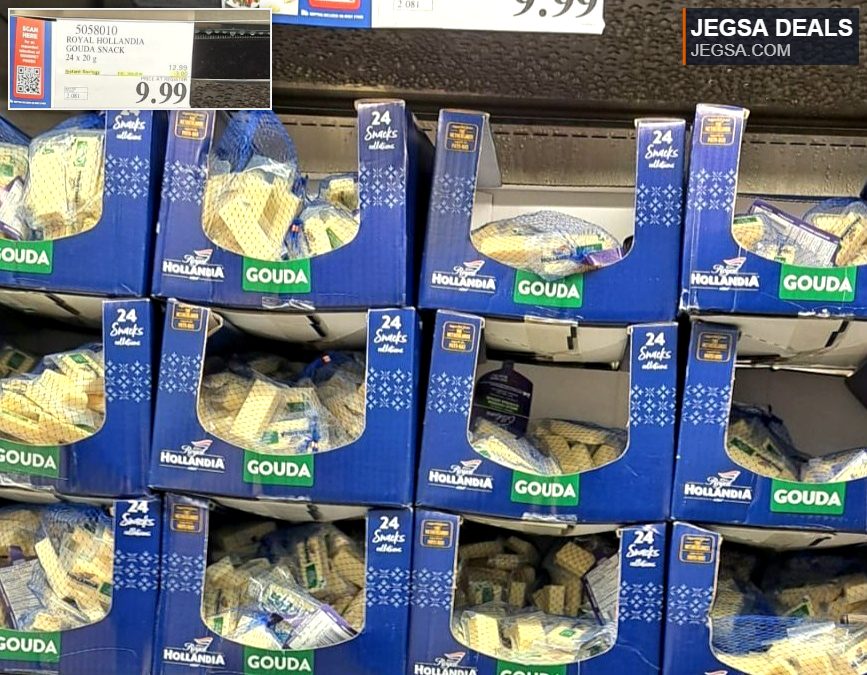 Royal Hollandia Gouda snack pack, 24 individual portions, at Costco for $9.99 with instant savings.