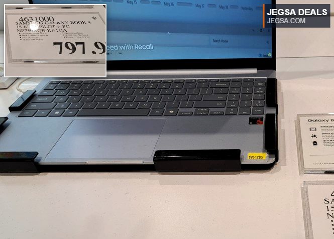 Silver Samsung Galaxy Book 4 Edge laptop with 15.6-inch screen and Snapdragon X processor, priced at $797.97 at Costco.