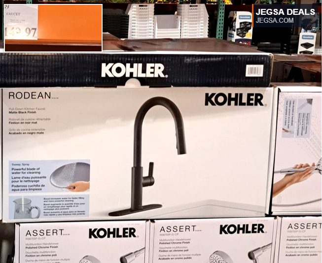 Kohler Rodean matte black pull-down kitchen faucet from Costco, ideal for modern kitchen upgrades, priced at $149.97.