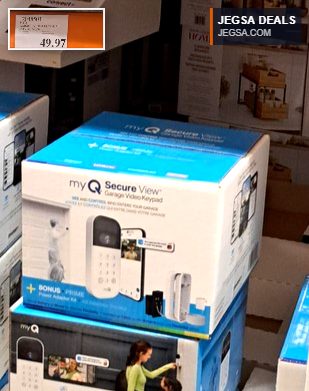 MyQ Secure View garage video keypad system with smartphone integration, white, for home security, found at Costco for $49.97.