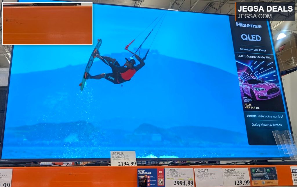 Hisense QLED 4K UHD TV with Quantum Dot Color and 144Hz Game Mode PRO, displayed at Costco for $2194.99.
