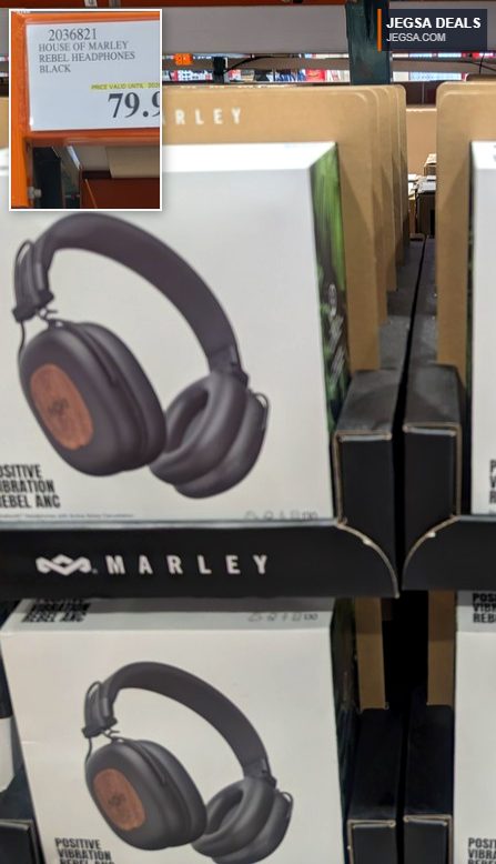 Black House of Marley Rebel ANC headphones from Costco, $79.99, offering clear audio and active noise cancellation.