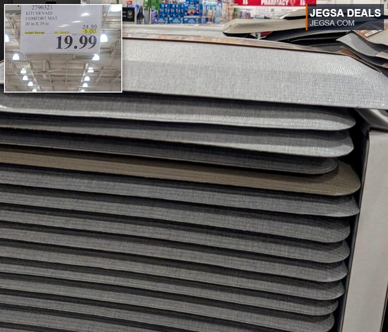 Gray KitchenAid Comfort Mat (20x39 inches) from Costco, ideal for kitchen and standing areas, priced at $19.99.