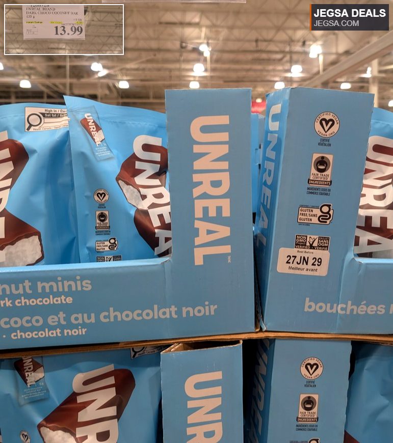 UNREAL Dark Choco Coconut Bars, 435g, a vegan, gluten-free treat from Costco for $13.99.