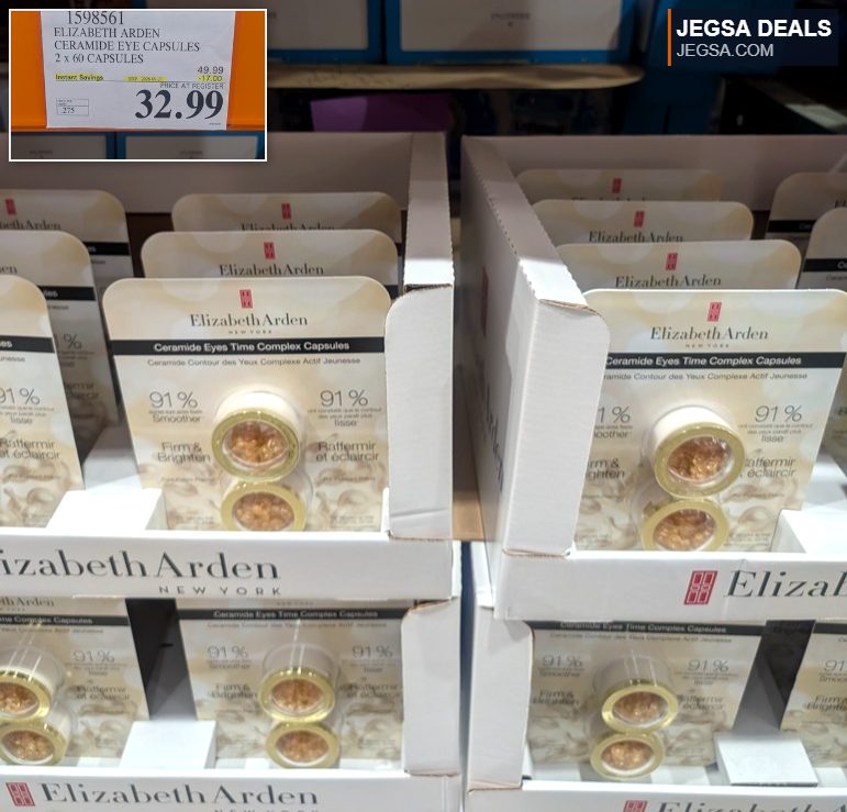 Elizabeth Arden Ceramide Eye Capsules 2x60 pack for firming and brightening eyes from Costco for $32.99.