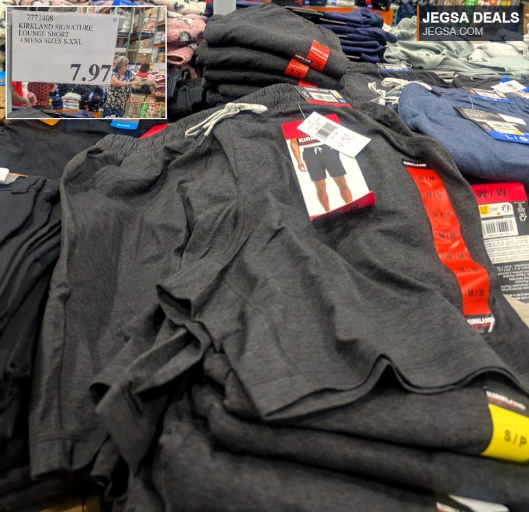 Dark grey Kirkland Signature men's lounge shorts from Costco, $7.97, ideal for casual wear and comfort.