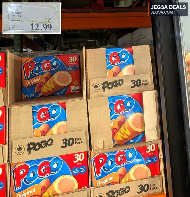 Pogo Original 30-pack corn dogs from Costco, on sale for $12.99, perfect for a quick and easy meal.