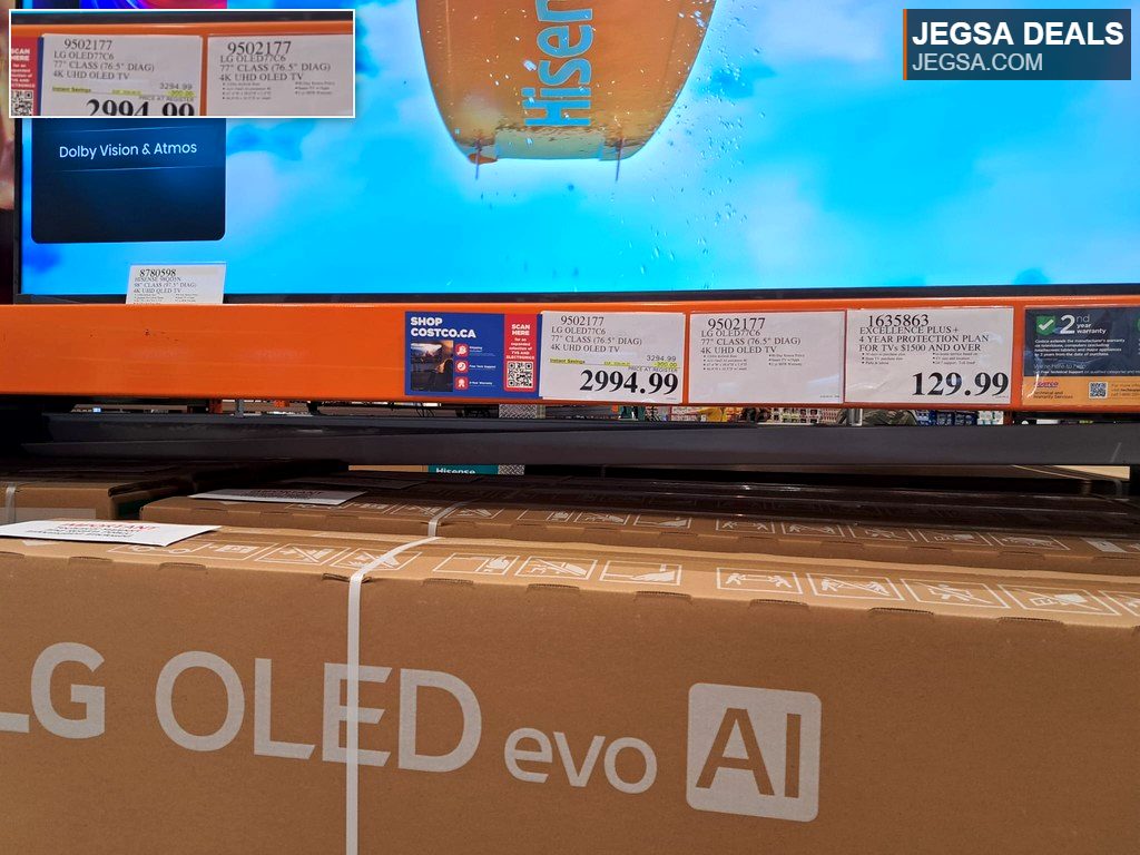 LG OLED evo AI 77-inch 4K UHD TV from Costco, offering premium visuals and smart features for $2994.99.
