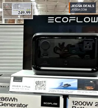 EcoFlow River 3 Plus 1200W 286Wh portable battery generator from Costco, $249.99, for home backup power.