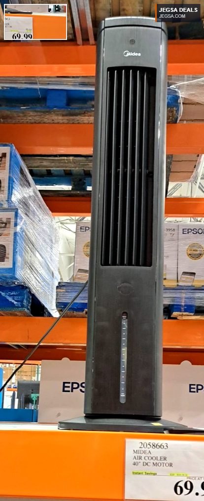 Dark grey Midea 40-inch DC motor air cooler from Costco, priced at $69.99 with instant savings.