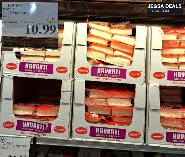 Saputo Sliced Havarti creamy lactose-free cheese, 750g, on sale for $10.99 at Costco.