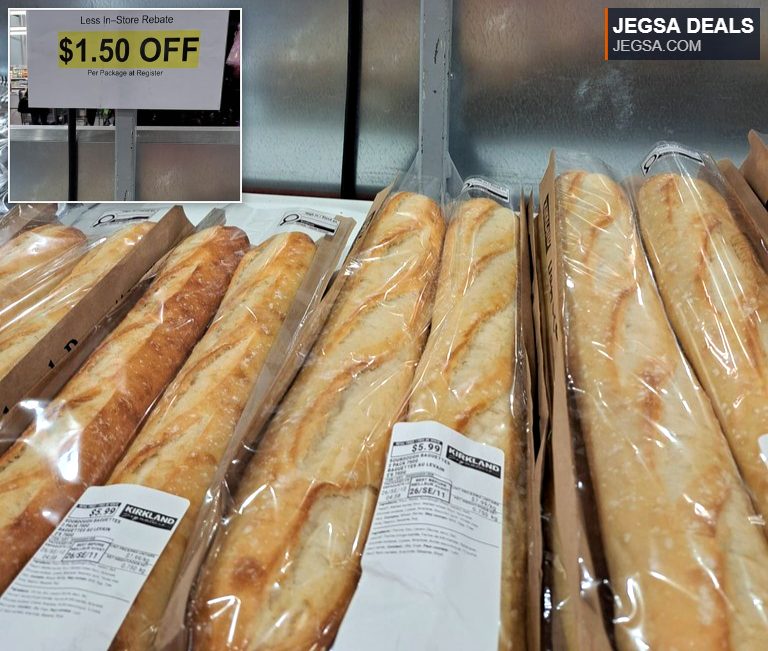 Kirkland Signature Sourdough Baguettes 2-pack from Costco, $4.49 after $1.50 in-store rebate.