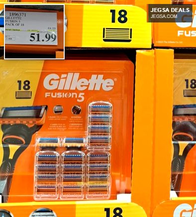 Gillette Fusion 5 razor and 18 blade refill pack from Costco, $51.99, offering a comfortable and close shave.