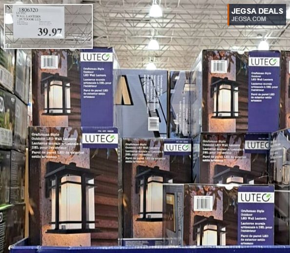 Craftsman-style black LUTEC outdoor LED wall lantern for home exterior, available at Costco for $39.97.