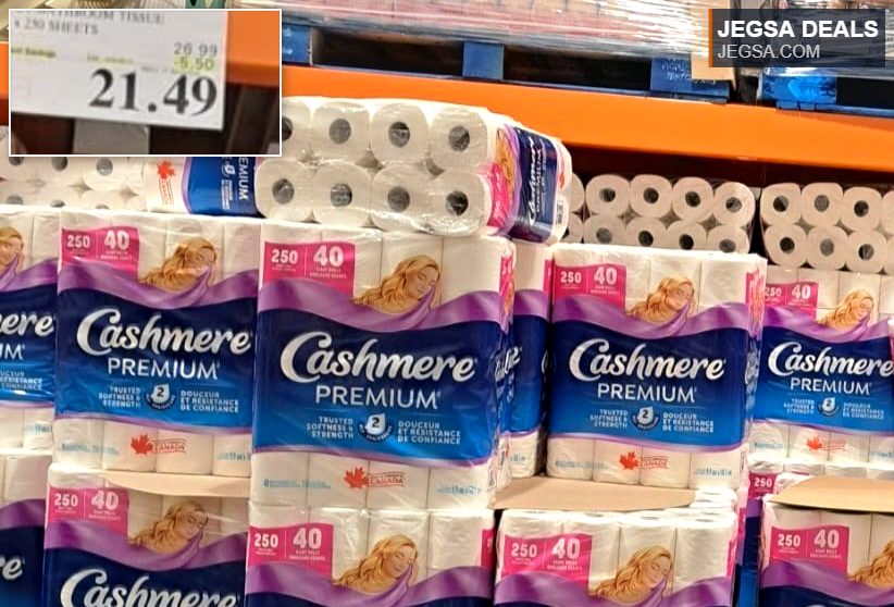 Cashmere Premium 2-ply bathroom tissue, a bulk pack of 40 rolls, available at Costco for $21.49.