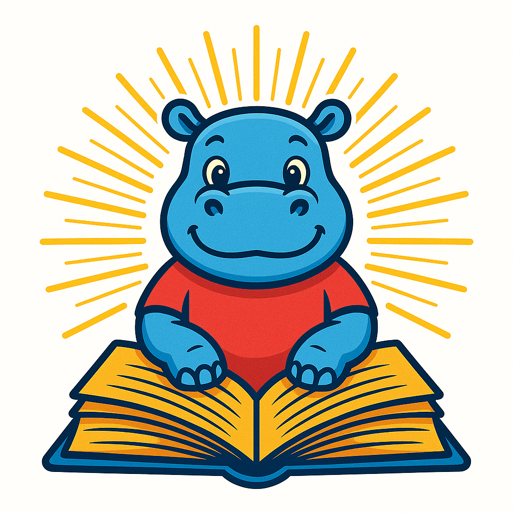Hippopotame Lecteur Illustré | Mascotte Éducative Amusante