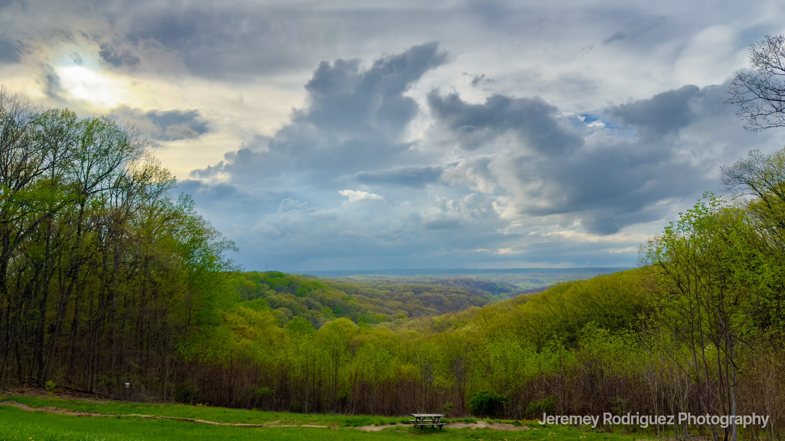 Brown County Spring Forest Overlook Beneath Billowing Clouds